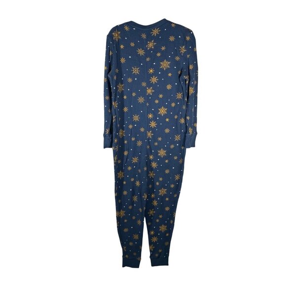 Sundance Blue Snowflake Print One-Piece Pajama Suit waffle knit Ribbed Size L - Picture 4 of 11